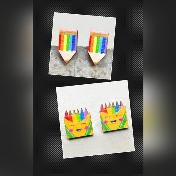 Jewelry - WOODEN rainbow pencil/ crayon earrings new